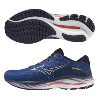 【MIZUNO 美津濃】慢跑鞋 男鞋 運動鞋 緩震 一般型 超寬楦 WAVE RIDER 27 藍 J1GC230405