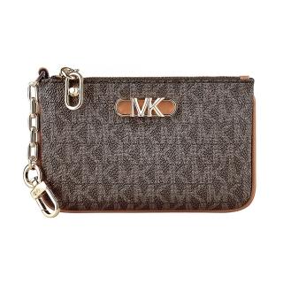 【Michael Kors】MK MICHAEL KORS PARKER金字LOGO印花PVC拉鍊鑰匙圈零錢包(橡子棕x深褐)