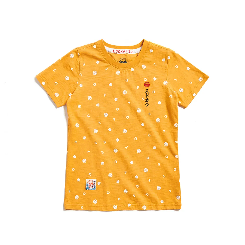 【EDWIN】江戶勝 女裝  經典滿版LOGO短袖T恤(桔黃色)