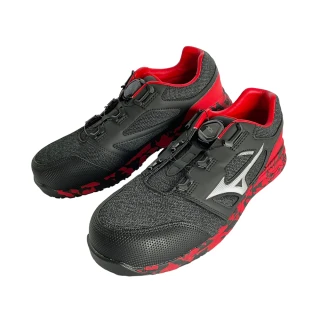 【MIZUNO 美津濃】防護鞋 輕量系列 魔術帶式 塑鋼頭 工作鞋 黑紅 F1GA233992