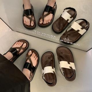 【baibeauty 白鳥麗子】百搭拼色皮革交叉繞趾厚底涼鞋(厚底鞋)
