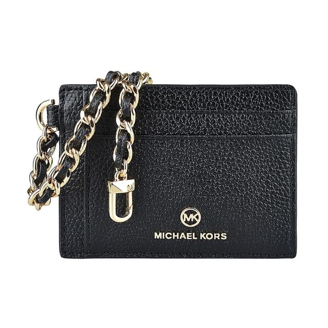 【Michael Kors】MK MICHAEL KORS JET SET CHARM金屬圓標LOGO鍊帶扣環牛皮2卡卡夾(黑)