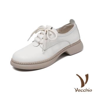 【Vecchio】真皮休閒鞋 牛皮休閒鞋/全真皮頭層牛皮寬楦舒適復古繫帶休閒鞋(白)