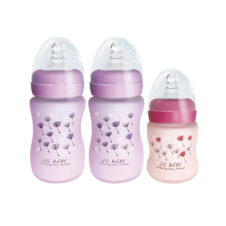 【US BABY 優生】真母感矽膠特護寬口徑玻璃奶瓶(2大1小)