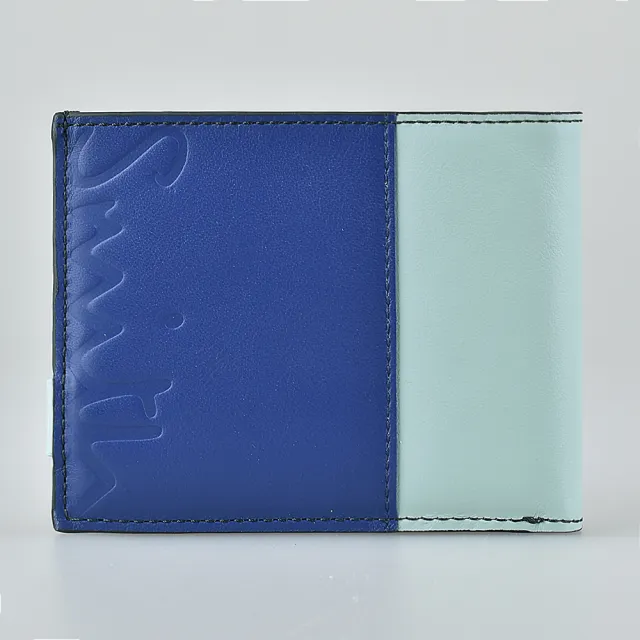 【Paul Smith】PAUL SMITH 壓紋LOGO三色跳色設計牛皮6卡釦式短夾(湖水藍綠x深綠x寶藍)