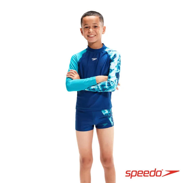 【SPEEDO】兒童 長袖防曬衣(藍/浪花)