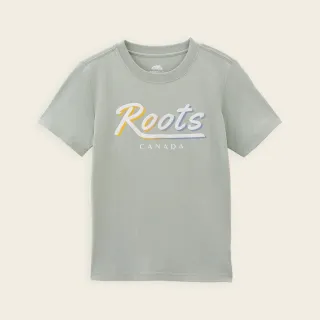 【Roots】Roots大童-繽紛花卉系列 漸層文字短袖T恤(綠灰色)