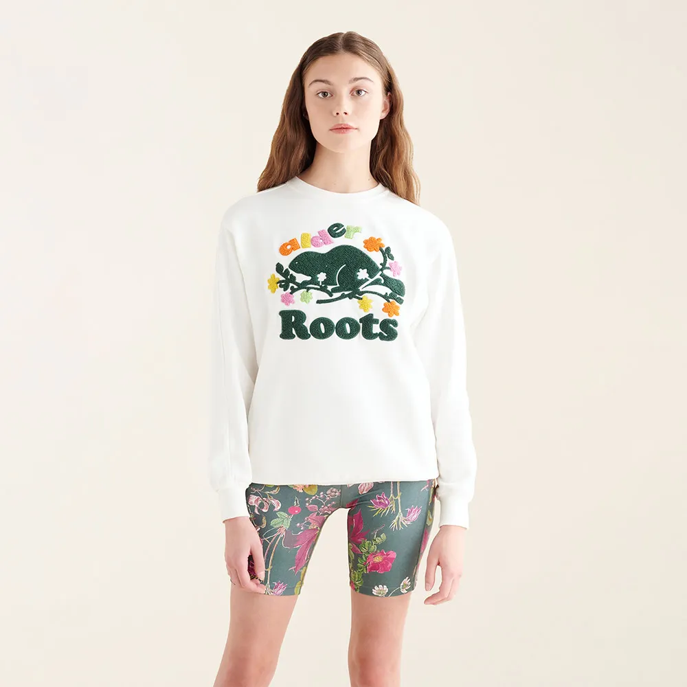 【Roots】Roots女裝-繽紛花卉系列 ALDER聯名花卉大學TEE(白色)