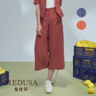 【MEDUSA 曼度莎】現貨-側鬆緊亞麻刺繡長寬褲 - 2色（M-XL）｜女長褲 涼感長褲 休閒長褲(101-3440B)