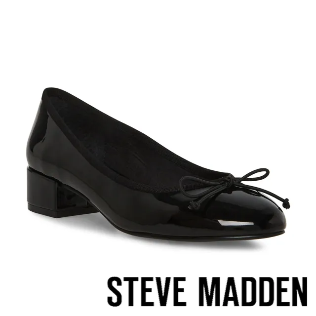 【steve madden】CHERISH 鏡面蝴蝶結低跟娃娃鞋(黑色)