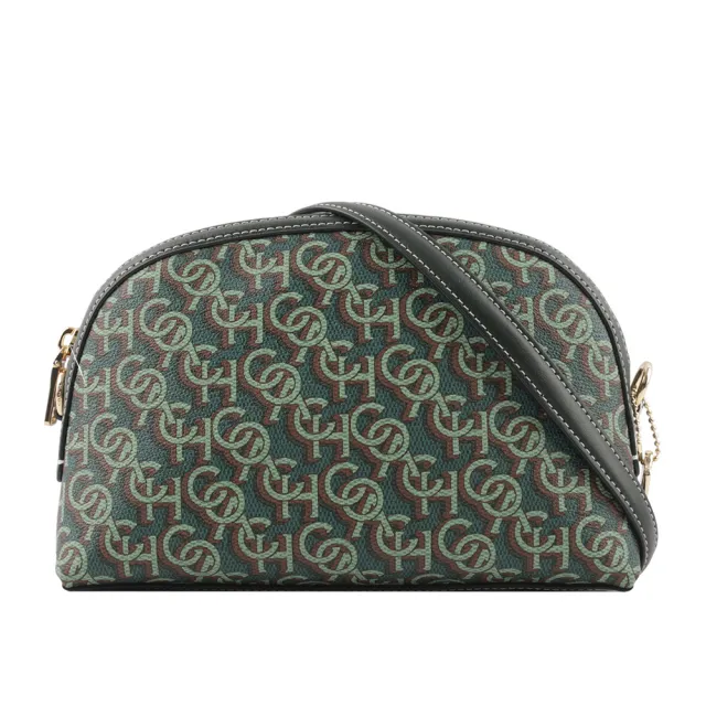 【COACH】Madi Monogram 塗層帆布拼皮革拉鍊貝殼包(綠色)