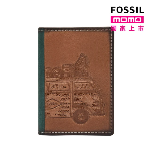 【FOSSIL 官方旗艦館】Journee 美式復古露營車壓印真皮卡夾-棕色 SML1869210