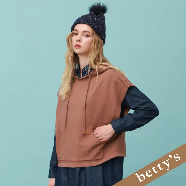 【betty’s 貝蒂思】連帽抽繩口袋針織背心上衣(咖啡色)