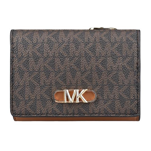 【Michael Kors】MK MICHAEL KORS PARKER縮寫LOGO印花PVC 4卡三折釦式短夾(橡子棕x深褐)