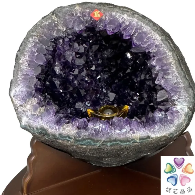 【恬芯晶品】8.1kg頂級烏拉圭紫晶洞錢袋子NO90(圓洞聚財招財貴人開運風水擺件帝王紫水晶洞父親節)