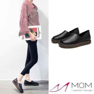 【MOM】真皮休閒鞋 兩穿休閒鞋/全真皮頭層牛皮兩穿法設計純色百搭休閒鞋(黑)