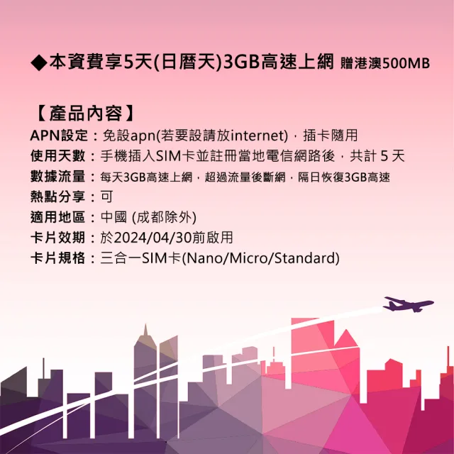 【千里通】中國上網卡5日15G 贈港澳500MB(4G網速 支援分享)
