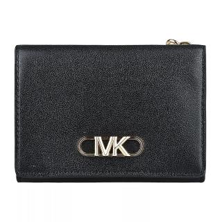 【Michael Kors】MK MICHAEL KORS PARKER字母LOGO滑面牛皮4卡三折釦式短夾(黑)