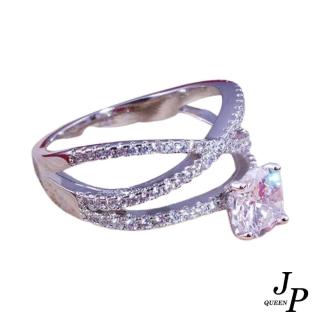 【Jpqueen】璀璨雙層交叉閃耀鋯石戒指(白金色)