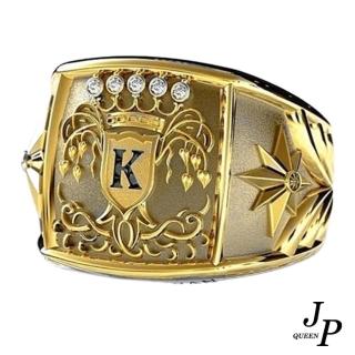 【Jpqueen】皇冠K國王鏤空造型紳士男戒指(金色)