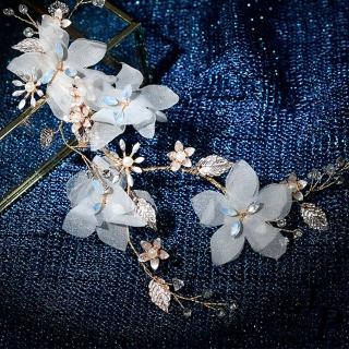 【Jpqueen】蕾絲雪紡花朵珍珠髮夾耳環可選(金色)