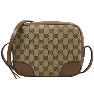 【GUCCI 古馳】經典雙G LOGO印花牛皮拼接方包斜背包(駝/咖邊)
