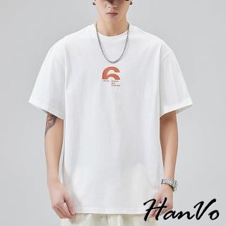 【HanVo】現貨 男款數字設計簡約純棉T恤(吸濕排汗 舒適透氣百搭寬鬆上衣 質感風格 男生衣著 B01-1051)