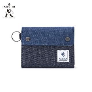 【PORTER INTERNATIONAL】牛仔拼接PATCH WORK三折零錢短夾(深藍色)