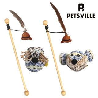 【美好寵商】Petsville派思維 羽毛磁鐵老鼠/貓頭鷹逗貓棒(寵物玩具 貓玩具 逗貓棒 貓薄荷)