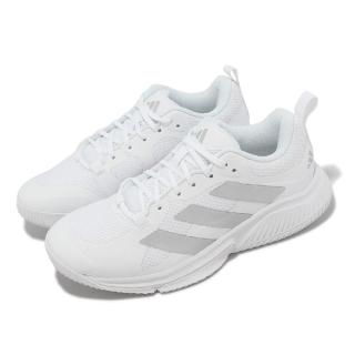 【adidas 愛迪達】訓練鞋 Court Team Bounce 2.0 W 女鞋 白 銀 全白 健身 重訓 愛迪達(HR1235)