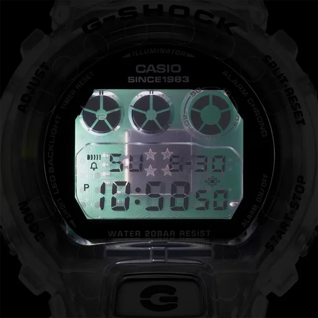 【CASIO 卡西歐】G-SHOCK 40周年透明限量版透視機芯手錶 畢業禮物(DW-6940RX-7)