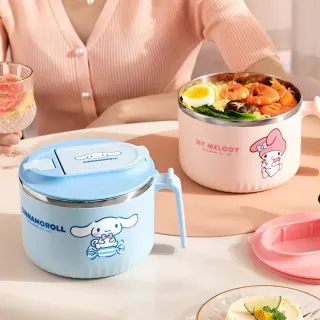【SANRIO 三麗鷗】凱蒂貓美樂蒂大耳狗304不鏽鋼大容量泡麵碗(附不鏽鋼餐具)
