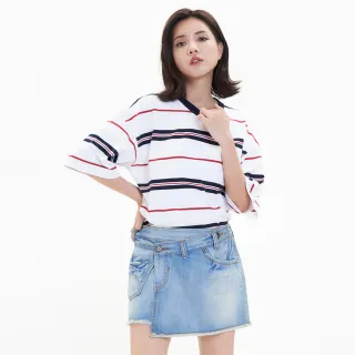 【5th STREET】女裝 短袖 短t 上衣 t恤 TEE 撞色 條紋 白(570936)