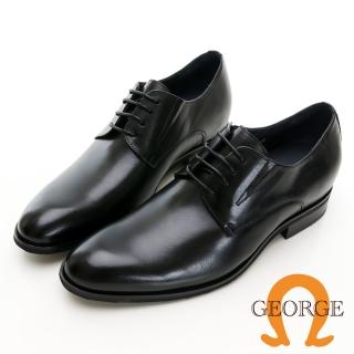 【GEORGE 喬治皮鞋】輕量內增高 真皮素面側V切口內增高6.5CM紳士鞋 -黑315033CZ10