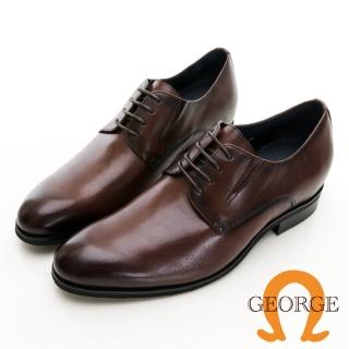 【GEORGE 喬治皮鞋】輕量內增高 真皮素面側V切口內增高6.5CM紳士鞋 -咖315033CZ20