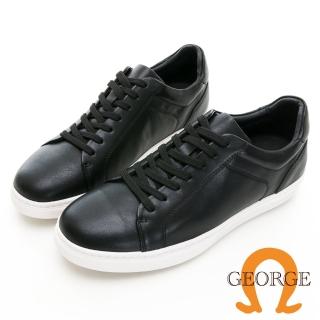 【GEORGE 喬治皮鞋】MODO系列 輕量真皮素面綁帶休閒鞋 -黑 138002BR10