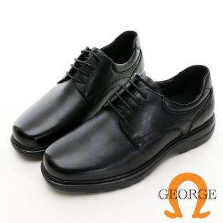 【GEORGE 喬治皮鞋】舒適系列 真皮寬楦小方頭綁帶厚底氣墊皮鞋 -黑 315027CZ10