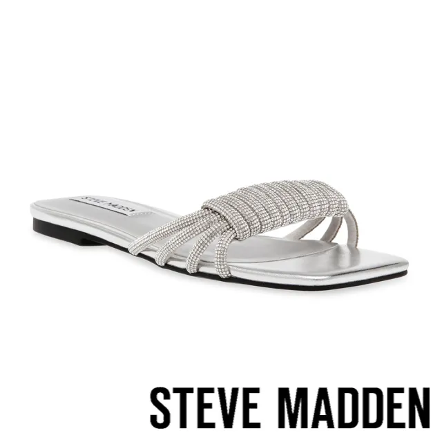 【steve madden】HARMONEY 鑽面扭結平底拖鞋(銀色)