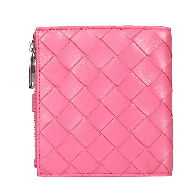 【BOTTEGA VENETA 寶緹嘉】600270 經典編織扣式拉鍊零錢中短夾(粉色)