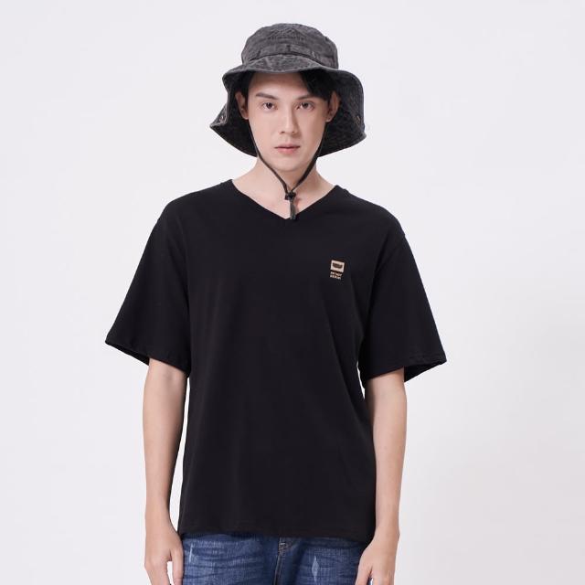 【5th STREET】男裝 短t 短袖 上衣 t恤 TEE 有機棉 V領 循環 logo 黑色(570933)