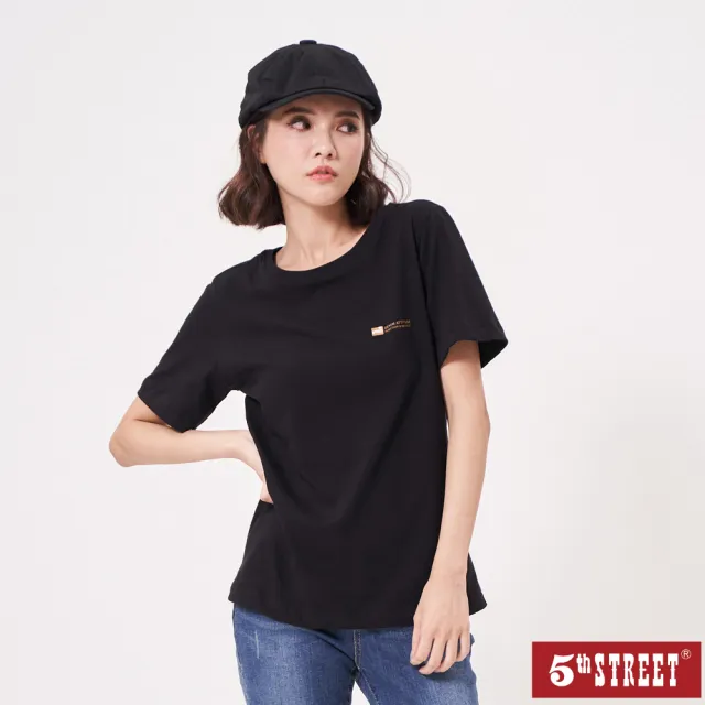 【5th STREET】女裝 短t 短袖 上衣 t恤 TEE 有機棉 循環 logo 黑色(570932)