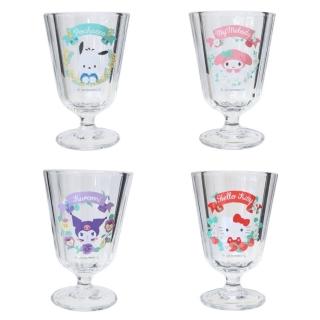 【小禮堂】三麗鷗 玻璃矮腳杯 190ml HELLO KITTY 美樂蒂 酷洛米 帕恰狗(平輸品) 凱蒂貓