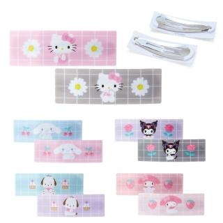 【小禮堂】三麗鷗 方形樹脂髮夾2入組 Hello Kitty 美樂蒂 大耳狗 酷洛米 帕恰狗(平輸品)