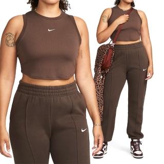 【NIKE 耐吉】NSW ESSNTL RIB CRP Tank 女款 咖啡色 削肩 短版 Logo 背心 FB8280-237