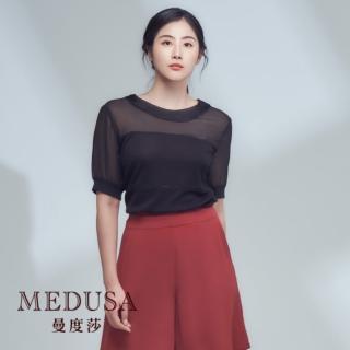 【MEDUSA 曼度莎】現貨-微露透肩針織上衣（M-XL）｜女上衣 短袖上衣 高彈性(320-3120A)
