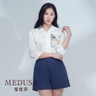 【MEDUSA 曼度莎】現貨-小蜜蜂繡花裝飾七分袖襯衫（M-2L）｜女上衣 女襯衫 短袖上衣(101-77801)