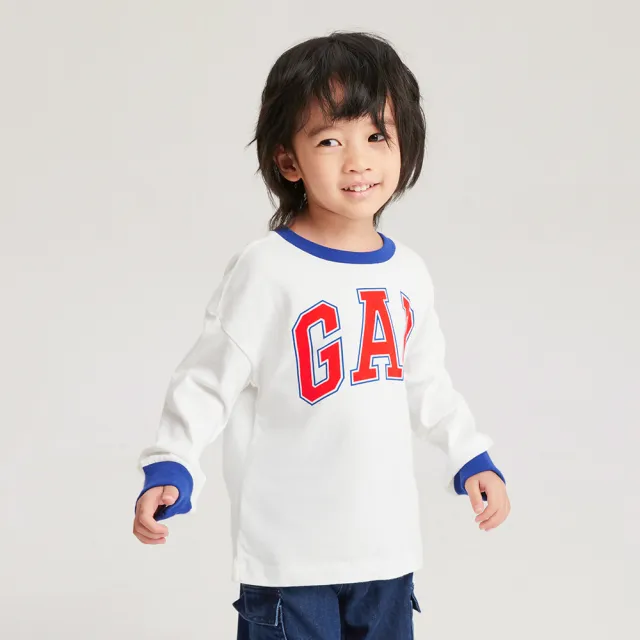 【GAP】男幼童裝 Logo純棉圓領長袖T恤-白色(753648)