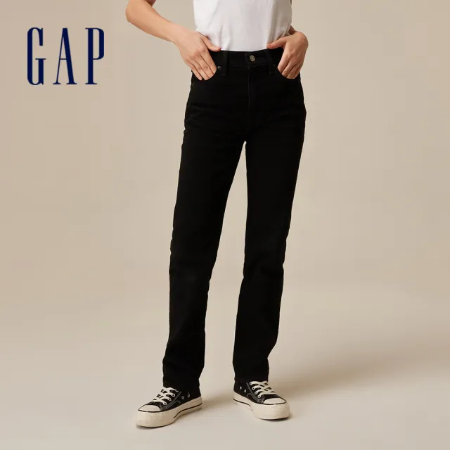 【GAP】女裝 高腰直筒牛仔褲-黑色(728820)