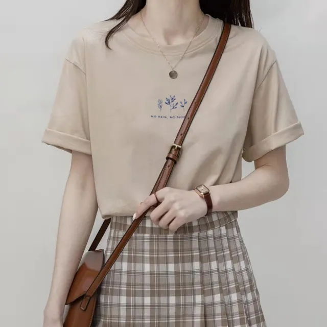 【D.studio】韓版寬鬆文青風圖案短袖上衣(短袖t恤 女裝 顯瘦上衣 衣服 寬鬆上衣 素T T505)