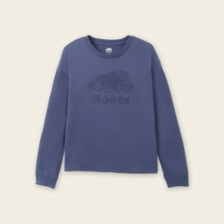 【Roots】Roots女裝-絕對經典系列 海狸LOGO有機棉長袖上衣(藍色)